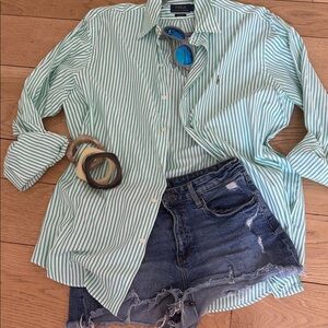 Ralph Lauren Green and White Striped Polo Shirt